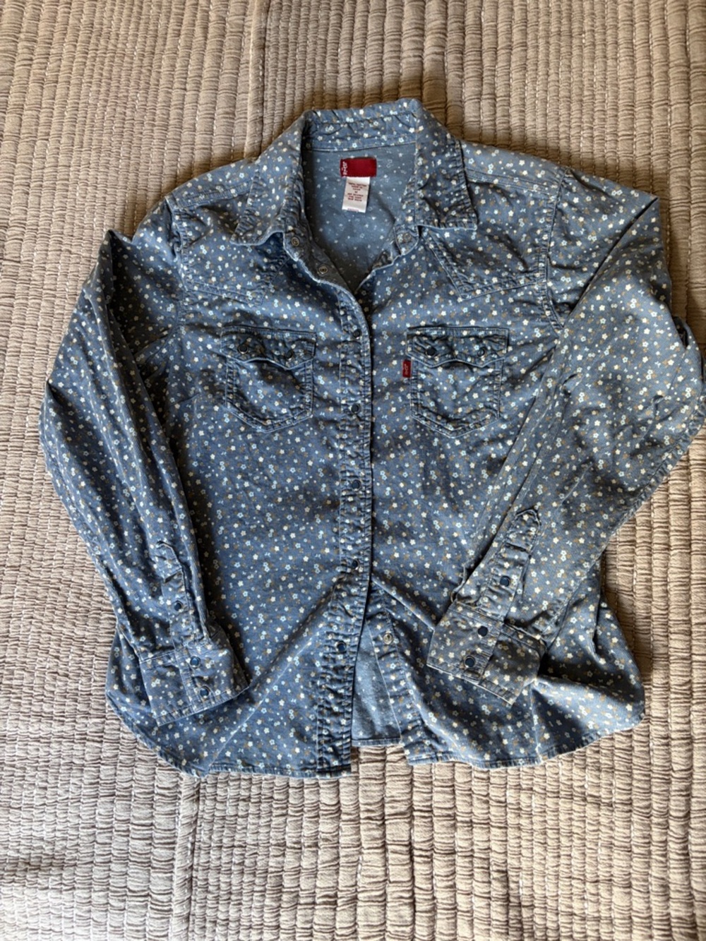 Levi's Blue Corduroy Snap Shirt with White Floral Print